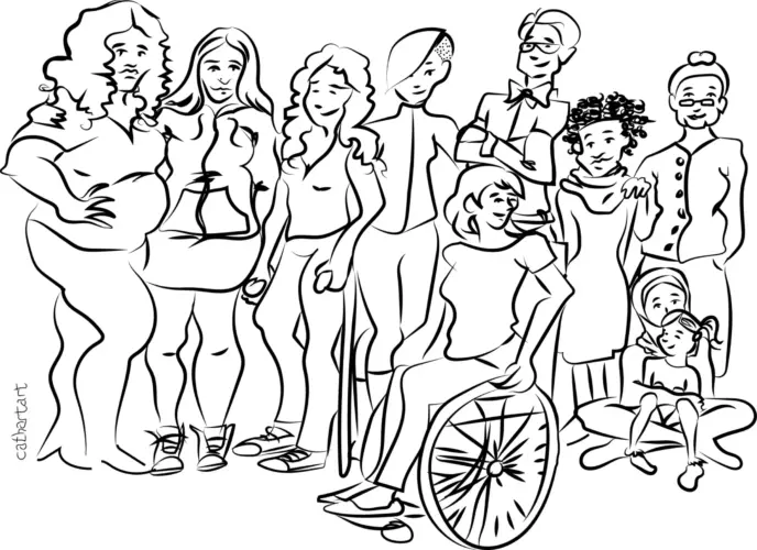 Drawing of diverse group of women