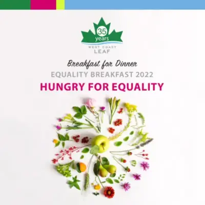 The program cover for the 2022 Equality Breakfast. Flowers and fruit are spread out in a circular pattern.