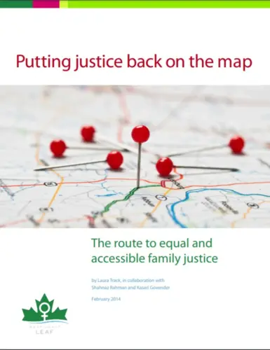 Cover of the report Putting Justice Back on the Map. The image is of a map with red pins. 