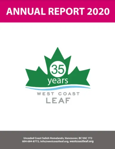 2020 Annual Report cover with the 35 years West Coast LEAF logo.