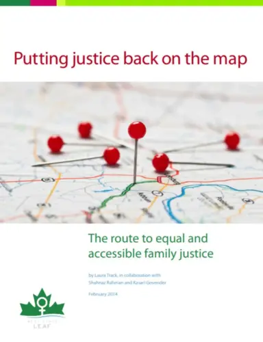 Cover of Putting Justice Back on the Map Report with an image of a map with red pins stuck in it.